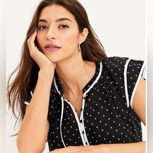 Ann Taylor Clip Button Tie Neck Top